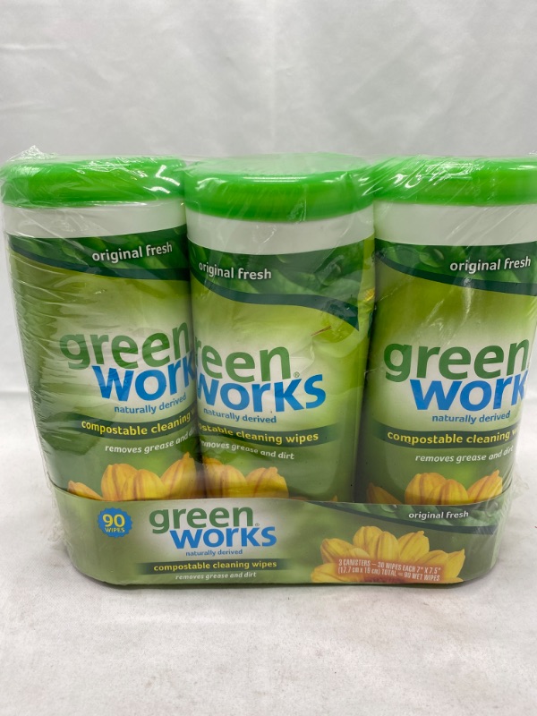 Photo 2 of Green Works Compostable Cleaning Wipes, Biodegradable Cleaning Wipes - Original Fresh, 30 Count - 3 Pack NEW