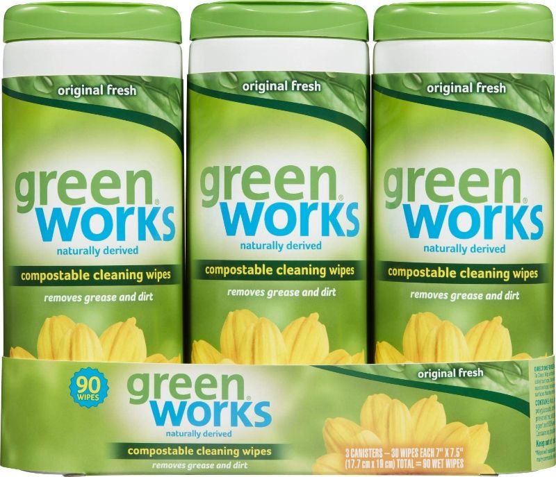 Photo 1 of Green Works Compostable Cleaning Wipes, Biodegradable Cleaning Wipes - Original Fresh, 30 Count - 3 Pack NEW
