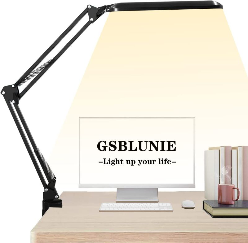 Photo 1 of GSBLUNIE Black LED Desk Lamp, Adjustable Metal Swing Arm Desk Lamp with Clamp,  Dimming Architect Desk Light, Reading Desk Lamps for Home Office 360° Spin NEW