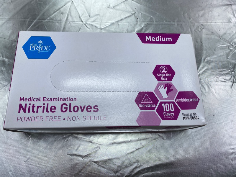 Photo 2 of MedPride Powder-Free Nitrile Exam Gloves, Medium, Box/100 Medium (Pack of 100) NEW 