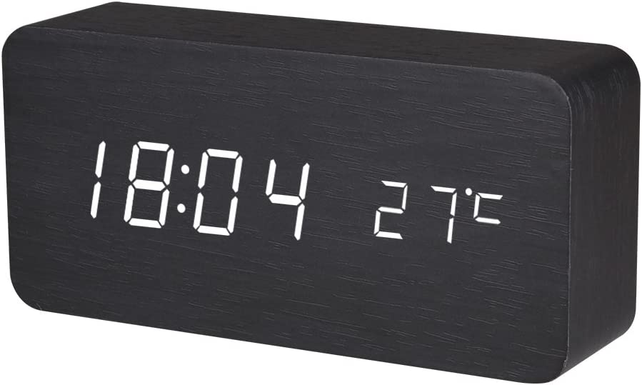 Photo 1 of  Digital Wooden Alarm Clock, Electronic LED Desktop Clock, Black  NEW