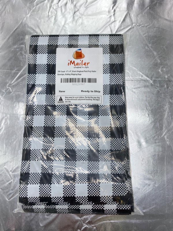 Photo 3 of 200 Count - 6x9 inch, Poly Mailer Black Gingham Plaid Envelope, Mailing Shipping Bags with Self Seal Strip NEW