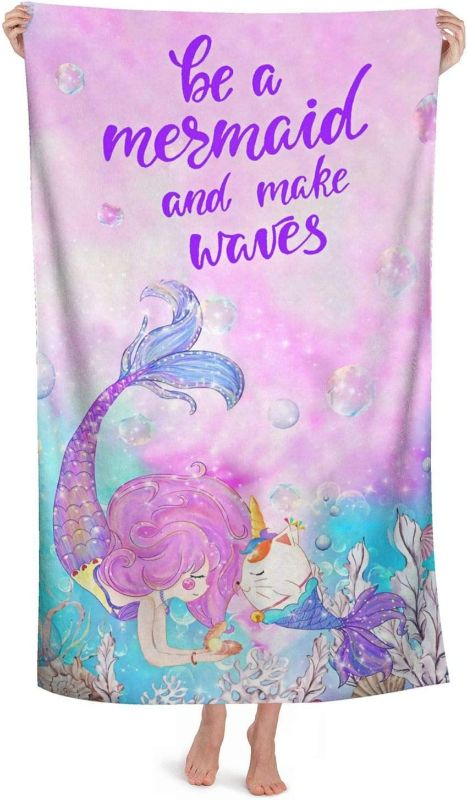 Photo 1 of Mermaid Beach Towel Mermaid Microfiber Beach Blanket Highly Absorbent Fade Resistant Oversized Quick Dry Bath Towels for Girls Sand Free Large Beach Towels for Swim Travel Sports 52" x 32" NEW
