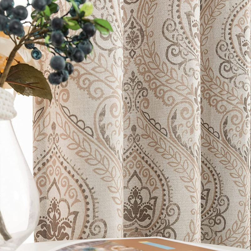 Photo 1 of jinchan Damask Print Curtains for Living Room Drapes Multicolor Medallion Flax Window Curtain Panels for Bedroom (Unknown Length) Taupe  NEW