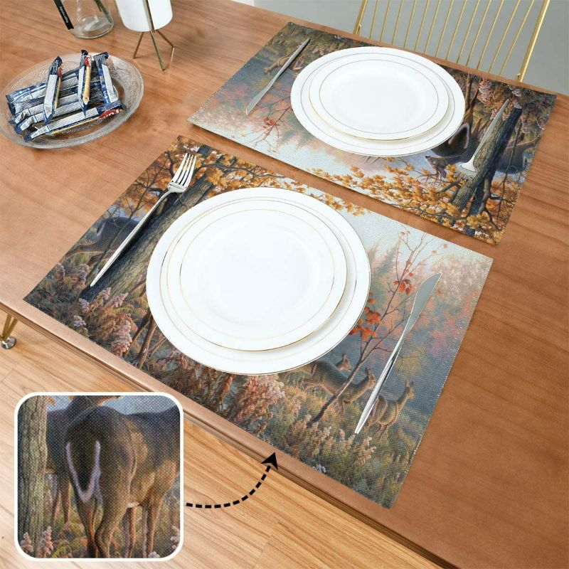 Photo 2 of Vdsrup Autumn Forest Deers Placemats Set of 6 Fall Maple Leaf Flowers Table Mats Burlap Placemat Washable Non-Slip Heat Resistant Place Mats for Party Kitchen Dining Decorations 12 X 18 Inch  NEW