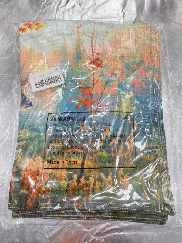 Photo 1 of Vdsrup Autumn Forest Deers Placemats Set of 6 Fall Maple Leaf Flowers Table Mats Burlap Placemat Washable Non-Slip Heat Resistant Place Mats for Party Kitchen Dining Decorations 12 X 18 Inch  NEW