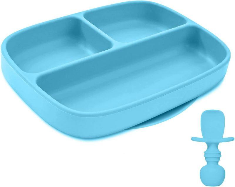 Photo 1 of Silikong Suction Plate for Toddlers + Silicone Spoon | Microwave, Dishwasher and Oven Safe | Stay Put Divided Baby Feeding Bowls and Dishes for Kids and Infants NEW