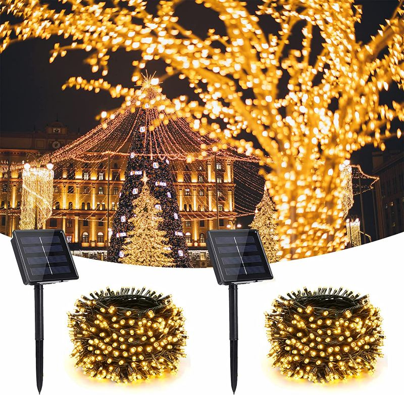 Photo 1 of Jnaurb Solar String Lights, 2 Pack LED Outdoor String Light with 8 Modes, Waterproof Outdoor Solar Fairy Lights for Patio, Garden, Party, Holiday, Christmas Decorations(Warm White) NEW 