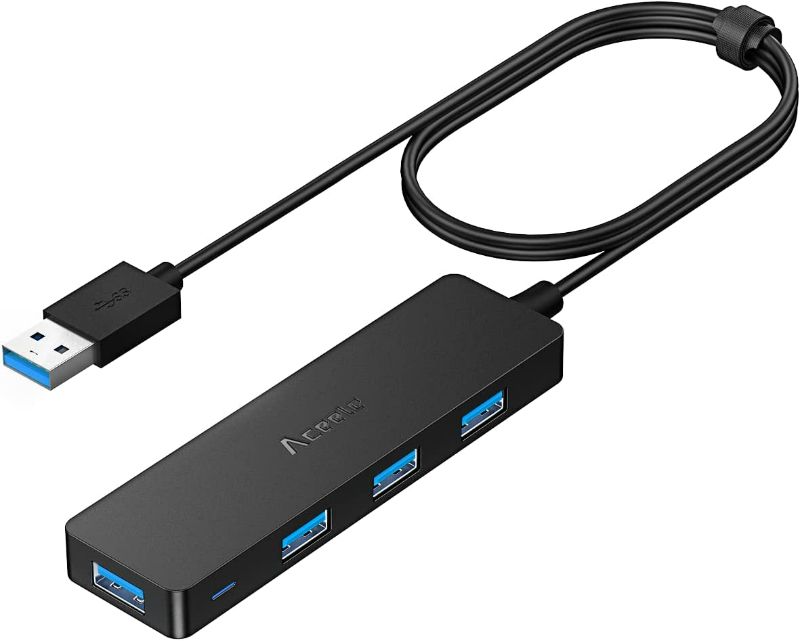 Photo 1 of Aceele USB Hub 3.0 Splitter with 4ft Extension Long Cable Cord, 4-Port Ultra-Slim Multiport Expander for Desktop Computer PC, Laptop, Chromebook, Surface Pro 3, iMac, PS4, Flash Drive Data and More NEW