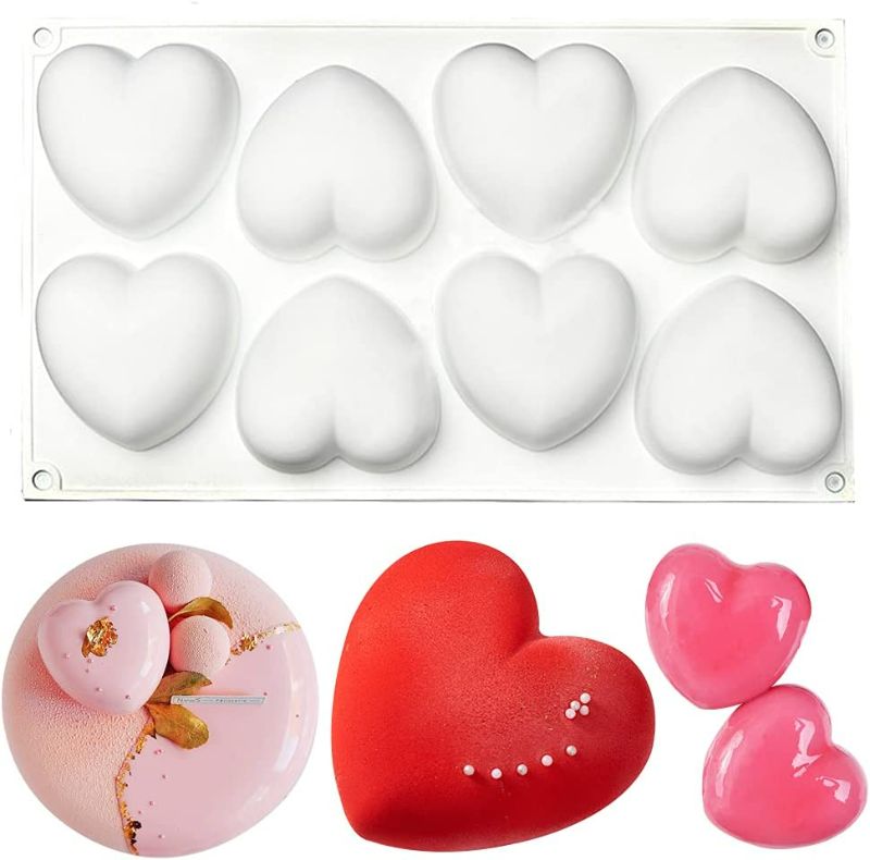Photo 1 of 3D Silicone Molds for Chocolate, 8 Cavities Mousse Cake Mold 3D Love Heart Shape Silicone Dessert Bakeware Moulds for Chocolate, Mini Bundt Cake, Dessert, Pastry, Brownie Jelly Fondant  NEW 