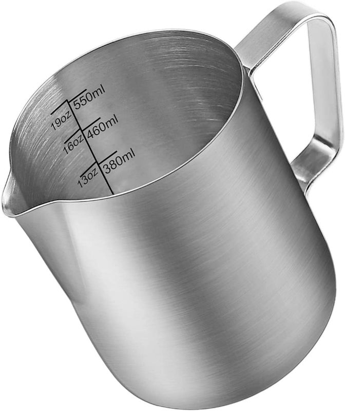 Photo 1 of Milk Frothing Pitcher, ENLOY 20 oz Stainless Steel Creamer Frothing Pitcher, Perfect for Espresso Machines, Milk Frothers, Latte Art (600 ml) NEW 