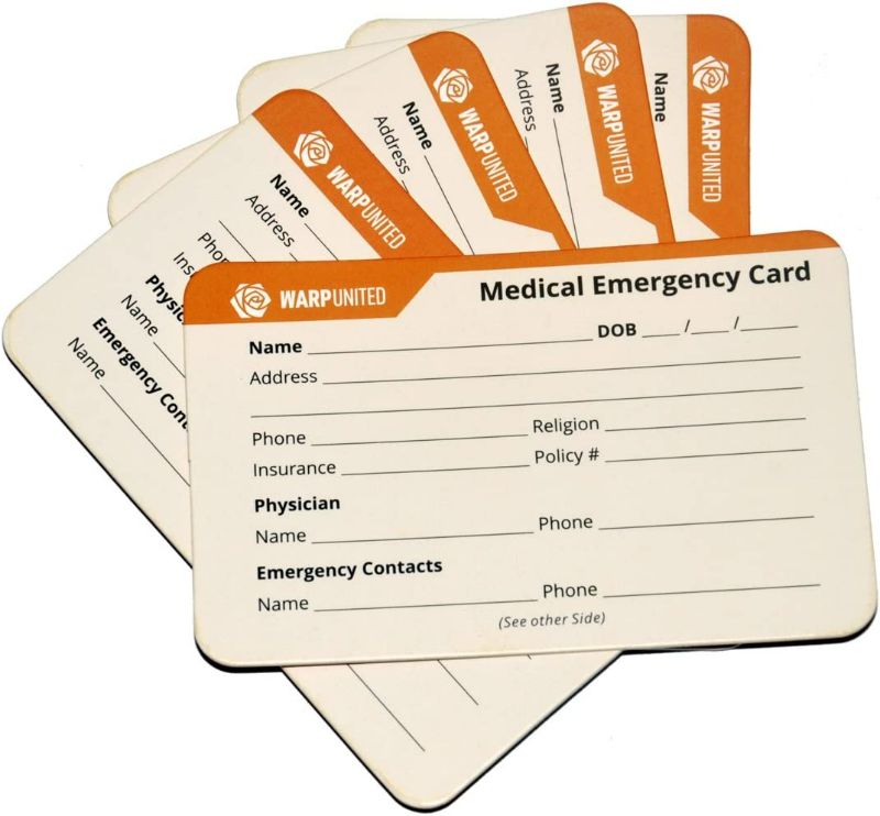 Photo 1 of 50-Pack Designer Medical Information Alert Emergency ID Card Stock 40pt Paper with Sheath 2.1 x 3.4 inch Credit Card Size for Wallet NEW