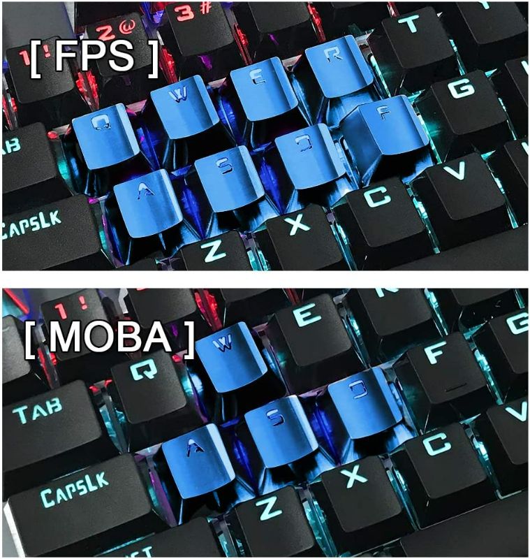 Photo 1 of Fitlink FPS & MOBA Gaming Keycaps, Durable Stainless Steel Metal Keycap with Key Puller for Mechanical Keyboard Cherry Mx Switch (WASD+Direction Keys,Blue) NEW