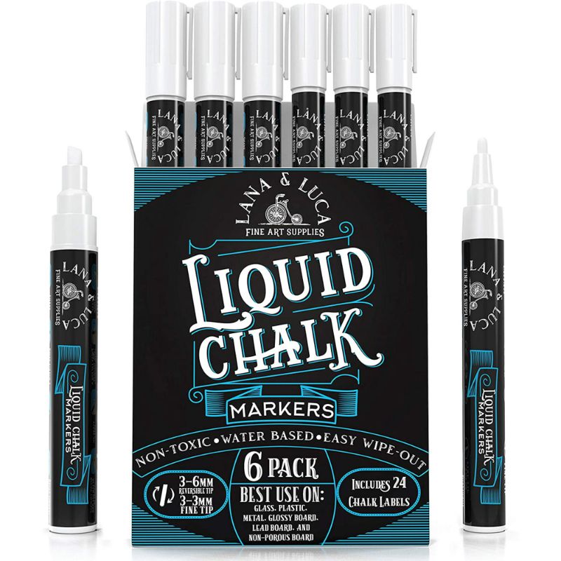 Photo 1 of 2 PACK Lana & Luca Liquid Chalk Markers Pen 3-3MM - White Dry Erase Marker for Chalkboard Signs, Windows & More NEW