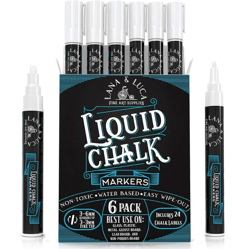 Photo 1 of 2 PACK Lana & Luca Liquid Chalk Markers Pen 3-3MM - White Dry Erase Marker for Chalkboard Signs, Windows & More NEW