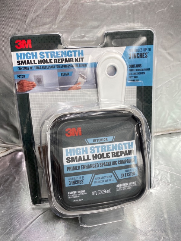 Photo 2 of 3M High Strength Small Hole Repair Kit with 8 Ounce Spackling Compound, Self-Adhesive Patch, Putty Knife, and Sanding Pad & High Strength Small Hole Repair, 16 oz. NEW