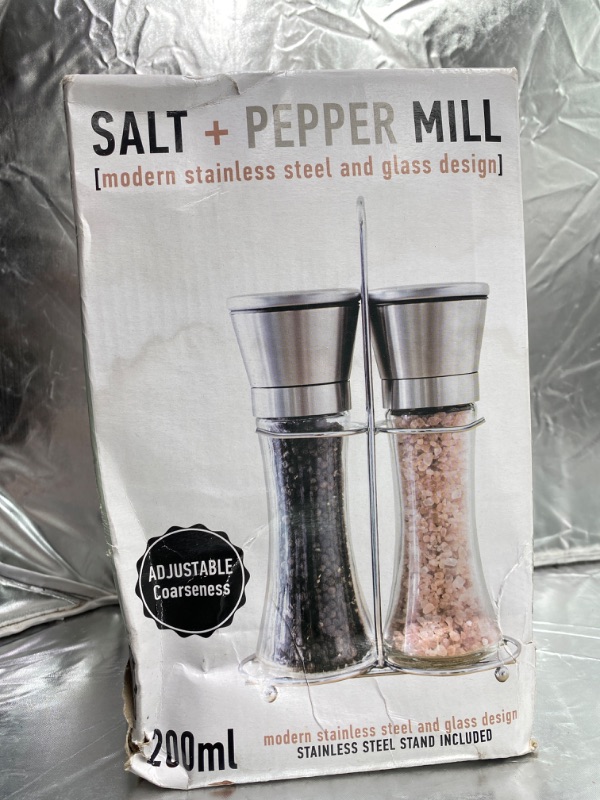 Photo 2 of Willow & Everett Salt and Pepper Grinder Set - Stainless Steel Refillable Salt & Peppercorn Shakers (Packaging Slightly Damaged) NEW 