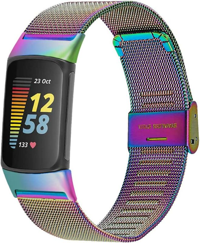 Photo 1 of IEOVIEE Metal Loop Bands Compatible with Fitbit, Stainless Steel Magnetic Lock Replacement Wristbands (Small, Colorful) NEW 