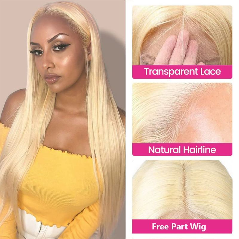 Photo 2 of Lemoda 613 Blonde Color  Transparent Lace Frontal Wig Pre Plucked with Baby Hair 150 Density Glueless Human Hair Wigs for Black Women 18 Inch NEW 