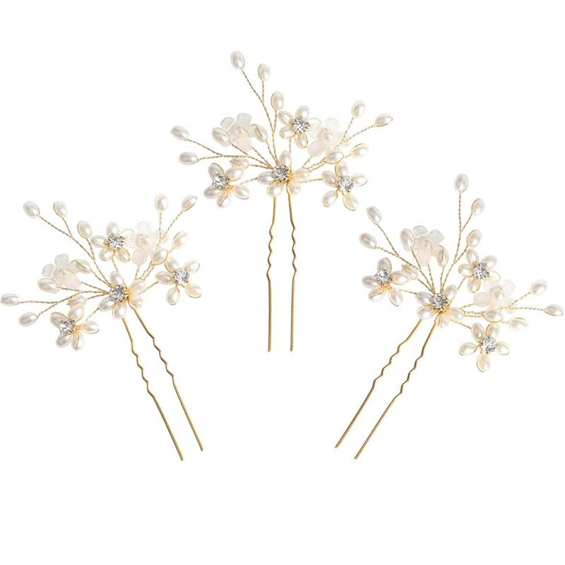 Photo 1 of Wedding Hair Pins (3 Pcs) - Elegant Pearl Floral Crystal Hair Accessories for Bridal Women  NEW