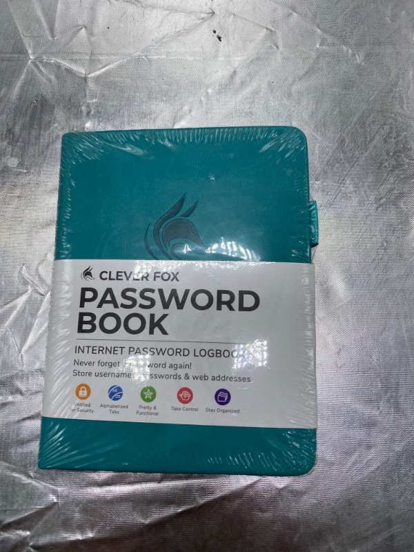 Photo 3 of Clever Fox Password Book – Alphabetized Internet Address & Password Organizer – Computer & Website Password Keeper Notebook – Log-In Password Journal - Medium, Hardcover (Turquoise) NEW