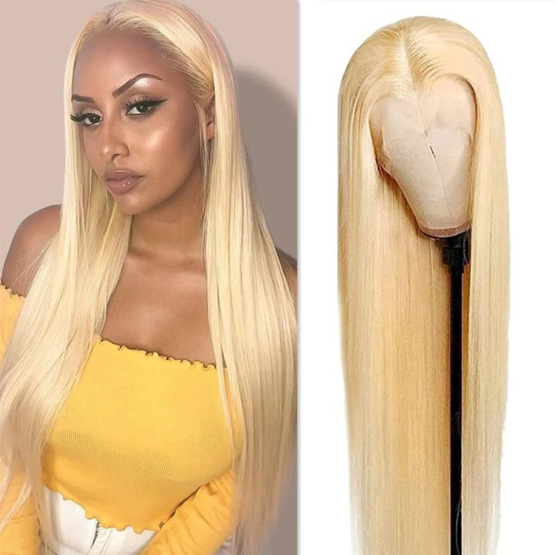 Photo 1 of 613 Blonde Human Hair Wig For Women 613 Frontal Wig Blonde 13x4 Lace Front Wigs Human Hair 150% Density  (16 inch, 13x1 Straight) NEW