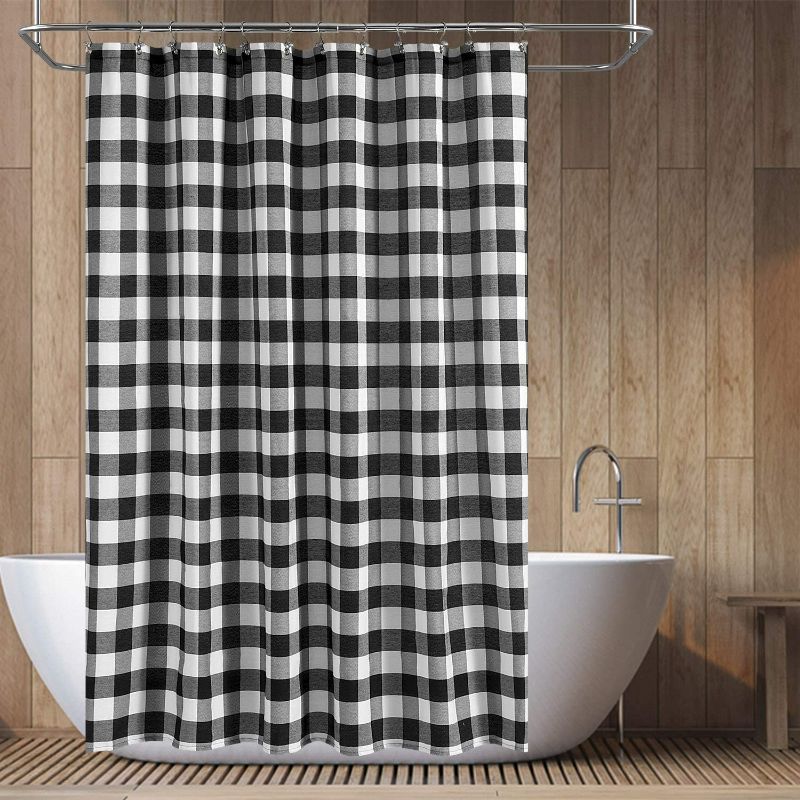Photo 1 of Barossa Design Buffalo Check Shower Curtain: Cotton Blend Plaid Woven Texture (72X72") NEW