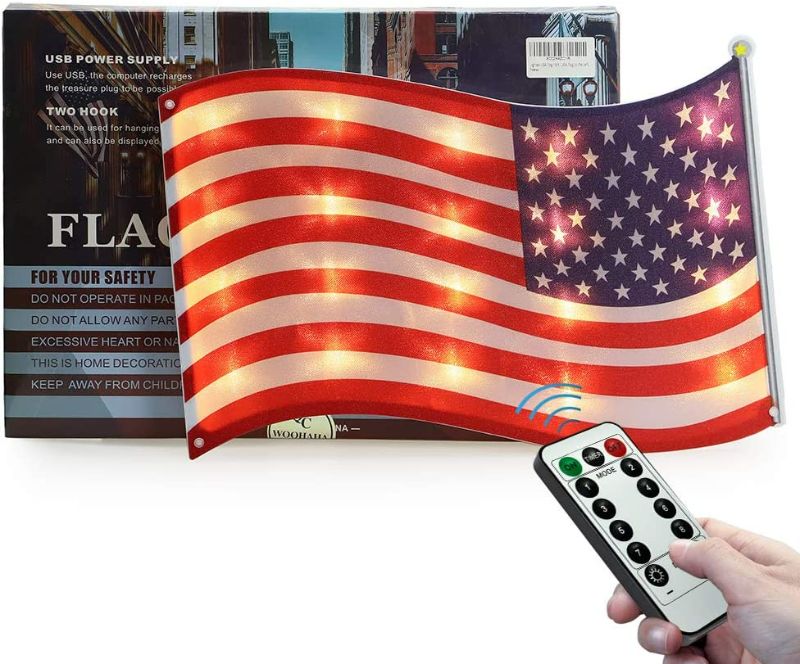 Photo 1 of Lighted USA Flag 16.9’’X12.2’’, Advanced Flag Lights 8 Modes USB Operated with Remote, Led Flag Lights of USA for Yard,Garden,Festival,Christmas,National Day, Memorial Day Decor (USA Flag to the Left) NEW