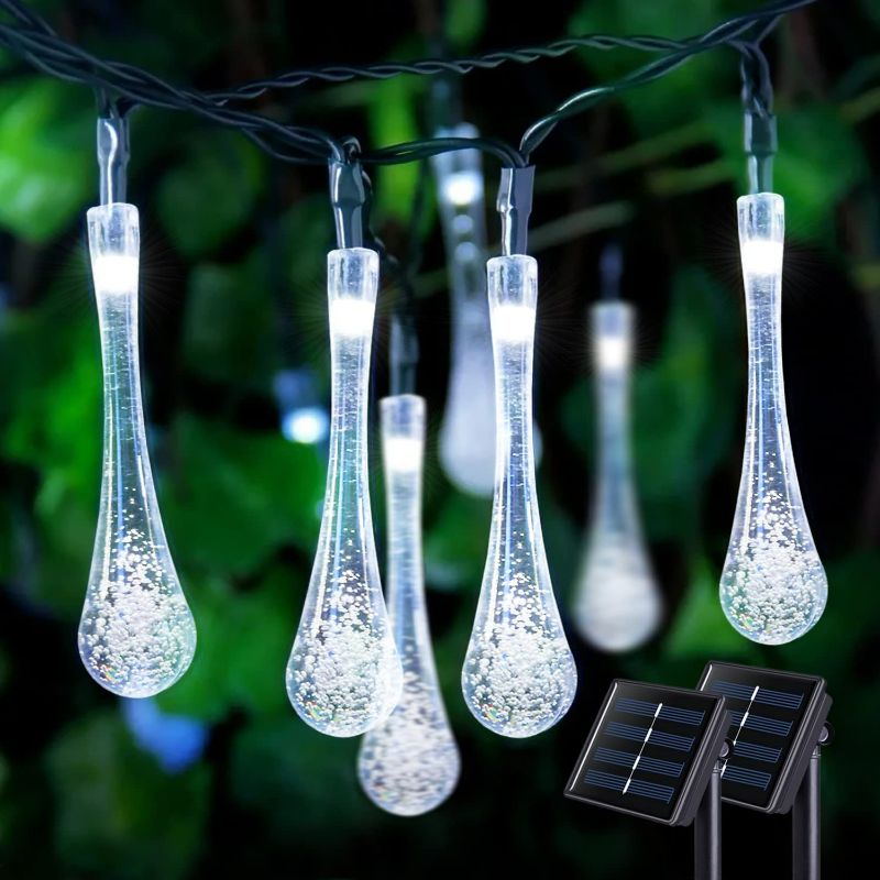 Photo 1 of 1 Pack Solar Outdoor String Lights,  Teardrop Water Drop Lights Outdoor, Waterproof Solar Christmas Lights for Garden Patio Yard Tree Party Christmas Decor (Warm White) NEW 
