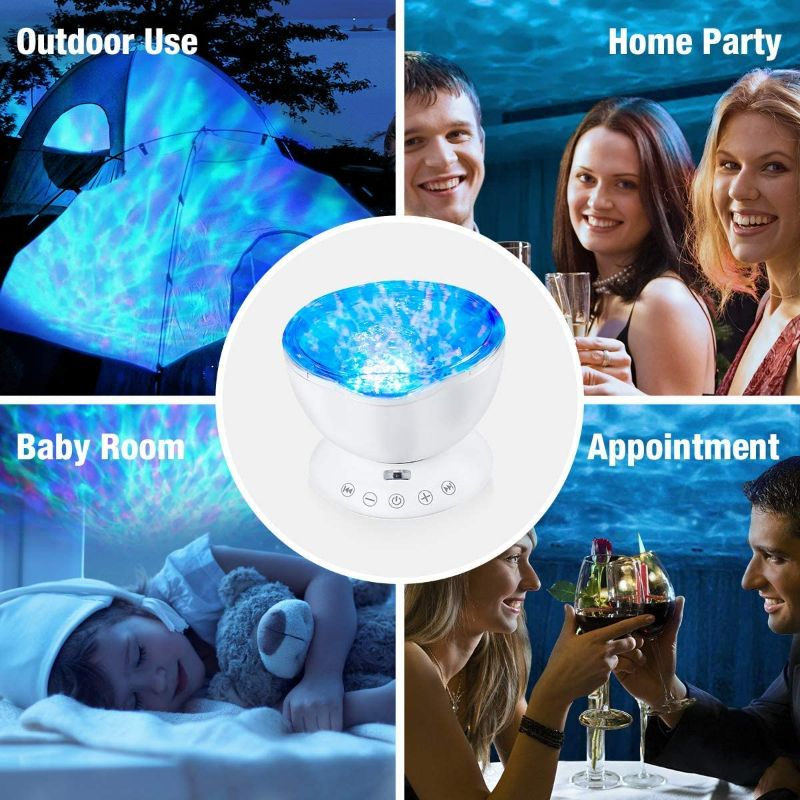 Photo 2 of Ocean Wave Projector, 12 LED Night Light Lamp with Adjustable Lightness Remote Control, Light Night Light for Baby Kids Adult Bedroom Sleep Gift (Black)New