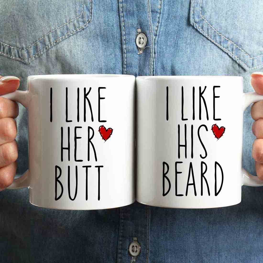 Photo 1 of  I Like His Beard I Like Her Couples Funny Coffee Mug, Unique Wedding Gift for Bride and Groom, Anniversary Present for Husband and Wife, Engagement Gifts for Him and Her, Set 2 (White) NEW