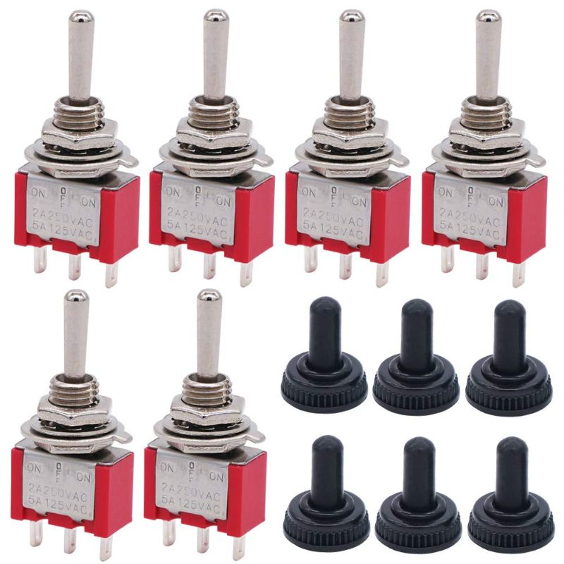 Photo 1 of 2 PACK Twidec/6Pcs Mini Momentary Toggle Switch SPDT 3 Position 3 Pins (0N)-Off-(ON) Miniature Toggle Switch AC 5A/125V 2A/250V Car Boat Switches with Waterproof Cap MTS-123-MZ NEW 
