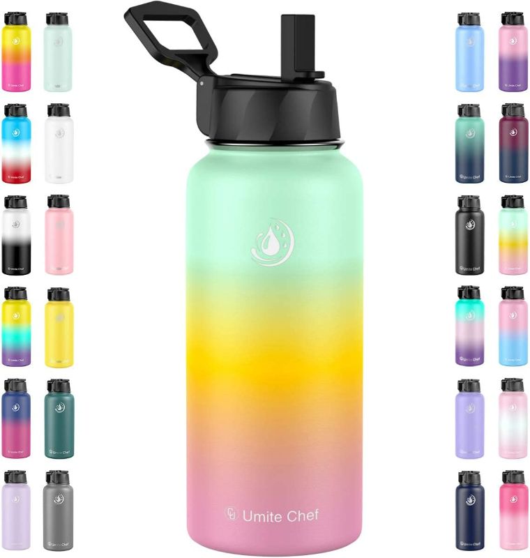 Photo 1 of Umite Chef Stainless Steel Water Bottle with Straw, 40 OZ Wide Mouth Vacuum Insulated Sports Water Thermos Bottle with Leak-proof Wide Handle Straw Lid, Double Walled Flask Thermos Mug(Unicorn) NEW