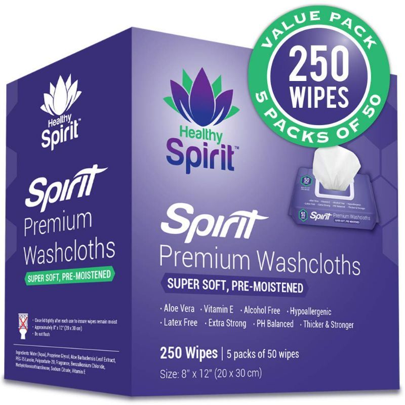 Photo 1 of Healthy Spirit Disposable Washcloths 5 Pack  - Adult Wipes Extra Large, Adult Wipes for Incontinence & Cleansing, White NEW 