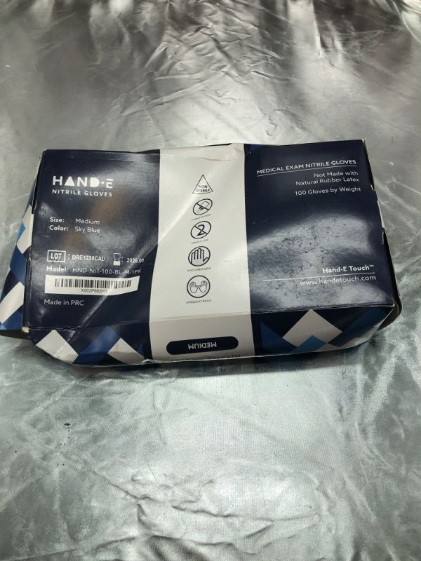 Photo 2 of Hand-E Touch Blue Nitrile Disposable Gloves Medium 100 Count - Latex Free Medical Exam Gloves, Powder Free Food Safe Cooking Gloves NEW