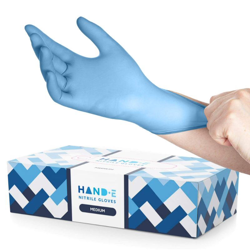 Photo 1 of Hand-E Touch Blue Nitrile Disposable Gloves Medium 100 Count - Latex Free Medical Exam Gloves, Powder Free Food Safe Cooking Gloves NEW