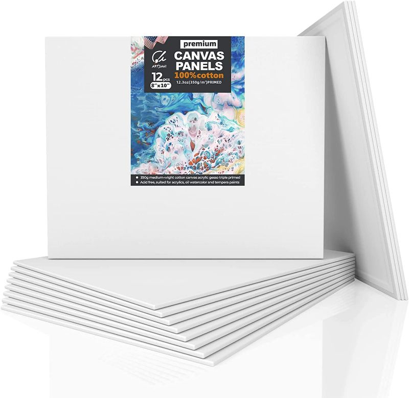 Photo 1 of  Canvas Panels 12 Pack 8x10 Inch, Canvases for Painting, Acid-Free Flat Thin Canvas Blank Art Canvas Boards for Acrylic Oil Watercolor Gouache Painting NEW