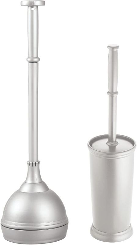 Photo 1 of mDesign Plastic Modern Compact Toilet Plunger and Toilet Bowl Brush for Bathroom Storage Organization - Sturdy, Heavy Duty, Deep Cleaning Accessories - Hyde Collection - Set of 2 - Silver NEW