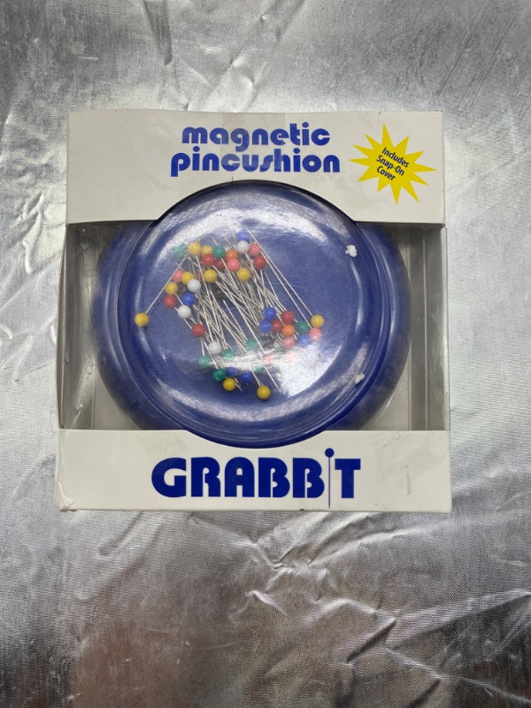 Photo 2 of Grabbit Magnetic Sewing Pincushion with 50 Plastic Head Pins - Assorted Colors NEW 