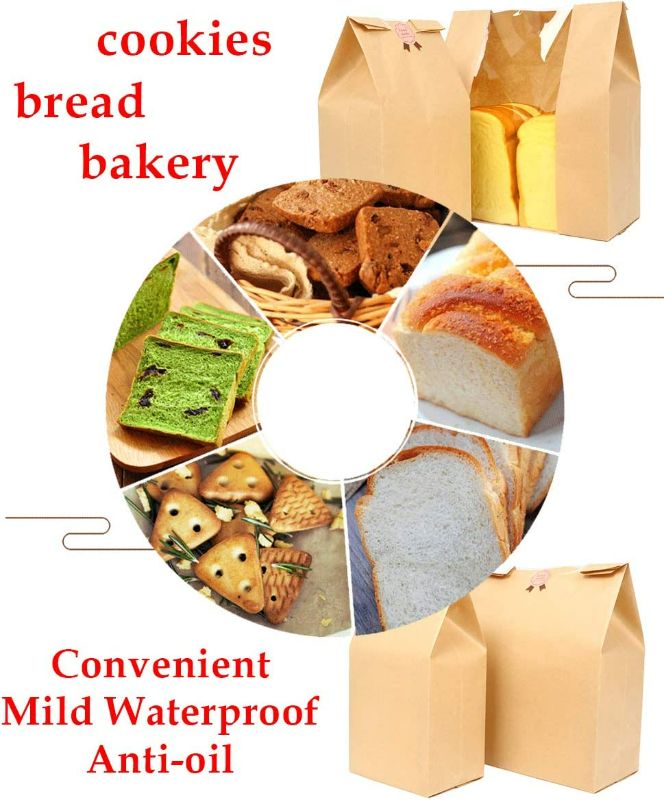Photo 2 of Aosheng 50 PCS Brown Kraft Paper Bread Loaf Bag Lunch Food Packaging Storage Clear Windown Design Bakery Bag (6.69X 4.13 X 12.59 Inch) (Kraft Medium? NEW