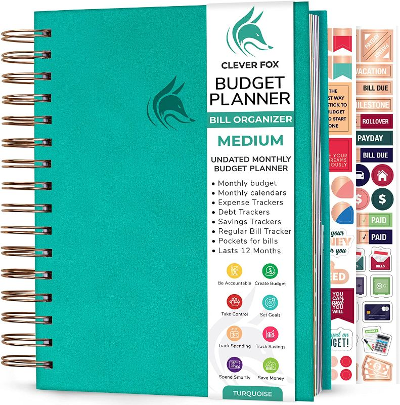 Photo 1 of Clever Fox Budget Planner & Monthly Bill Organizer with Pockets. Expense Tracker Notebook, Budgeting Journal and Financial Planner Budget Book to Control Your Money. Medium (5.1" x 8.2") – Turquoise NEW