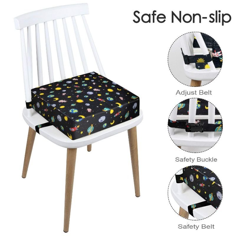 Photo 2 of Toddler Booster Seat Dining, Washable 2 Straps Safety Buckle Kids Booster Seat for Dining Table, Portable Travel Increasing Cushion (Star-Black) NEW
