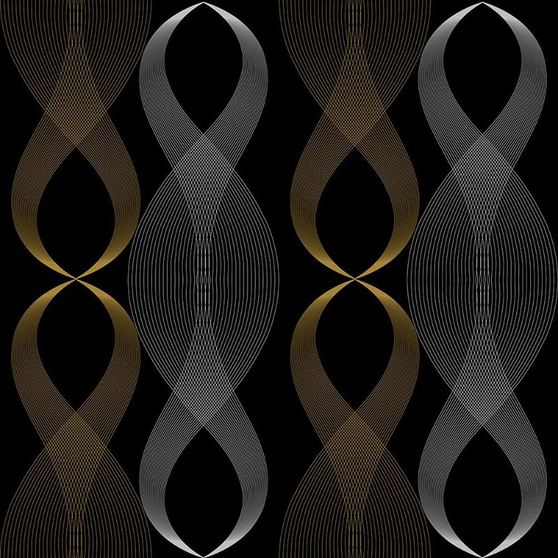 Photo 1 of JZ·HOMEPeel and Stick Wallpaper Geometric Waves CurveBlack/Gold Abstract Stripe Removable Self Adhesive Contact Paper Shelf Drawer Liner Home Decor (Unknown Length) NEW