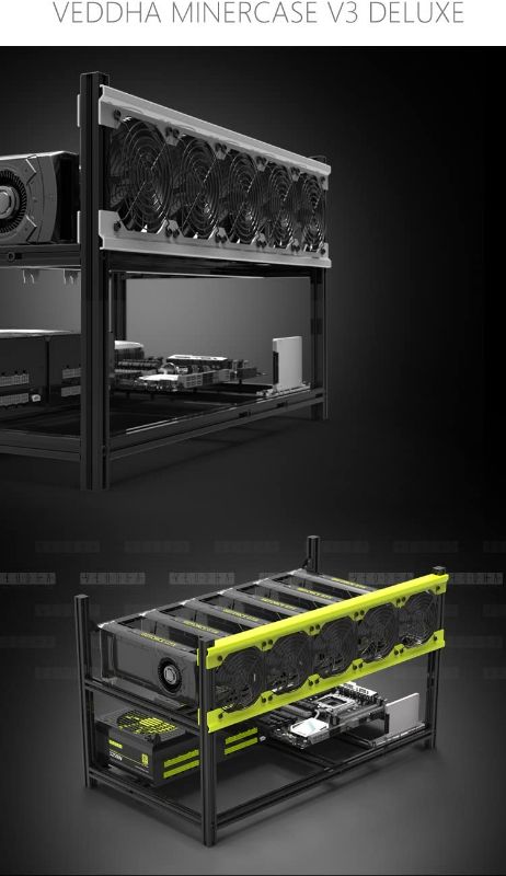 Photo 2 of Veddha V3D 6-GPU Mining Case Aluminum Stackable Mining Rig Open Air Frame Case with Fan Mount - Ethereum NEW