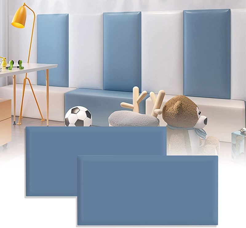 Photo 1 of {1 Piece}3D Anti-Collision Wall Padding for Kids, Peel and Stick Upholstered Wall Panels, Queen Headboard, Playroom Decorative Protection Panel, Pack of 1 Panel Sized 23.6” X 11.8” (Dark-Grey-Blue) NEW