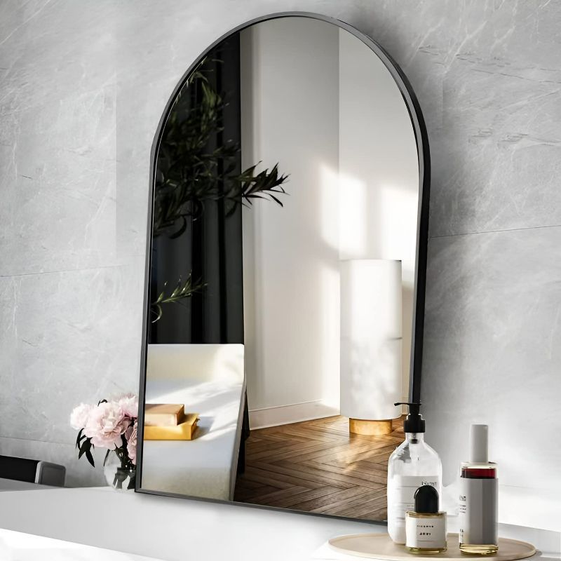 Photo 1 of Arcus Home Black Arched Mirror 24 x 36 inch Arch Wall Mirror for Bathroom Black Modern Metal Framed Mirror for Entryway Living Room Bedroom Wall Decor NEW
