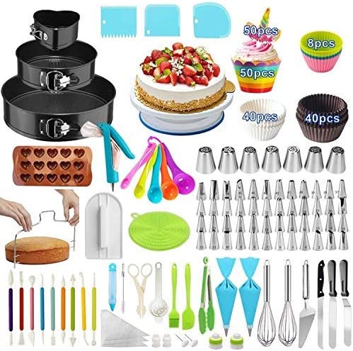 Photo 1 of Cake Decorating Supplies,Cake Decorating Kit 3 Packs Springform Cake Pans, Cake Rotating Turntable,Piping Icing Tips, Russian Nozzles, Baking Supplies,Cupcake Decorating Kit NEW