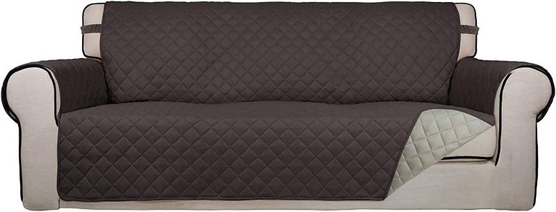 Photo 1 of PureFit Reversible Quilted Sofa Cover, Water Resistant Slipcover Furniture Protector, Washable Couch Cover with Non Slip Foam and Elastic Straps for Kids, Dogs, Pets (UNKNOWN Size Chocolate/Beige) NEW