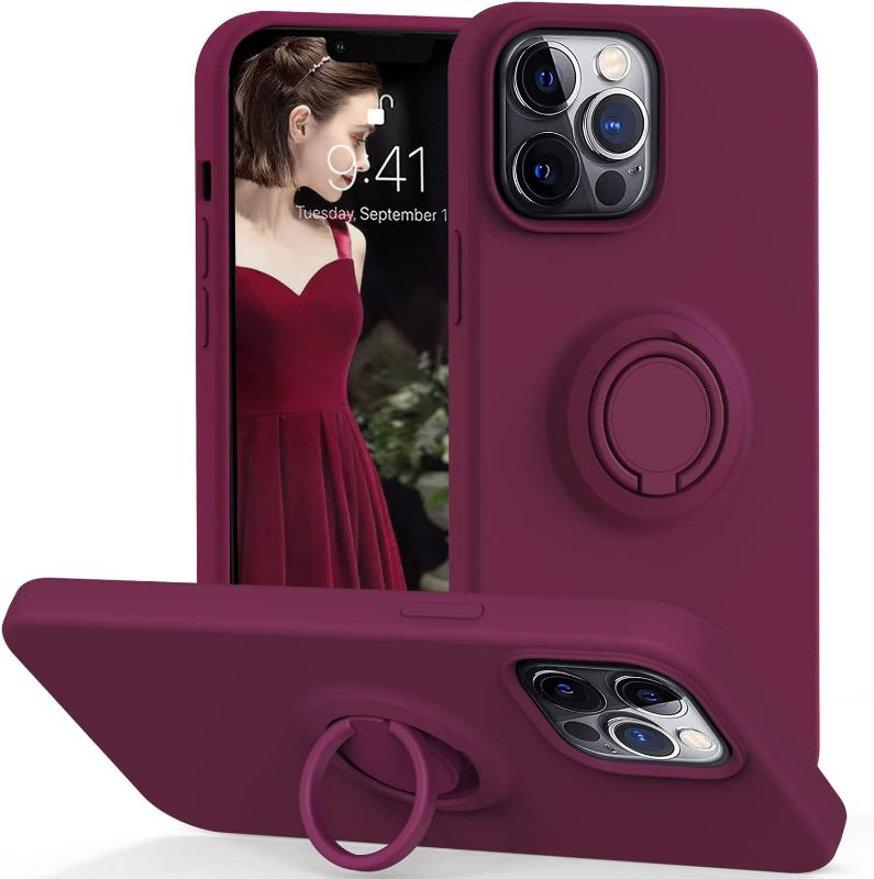 Photo 1 of CHEZEAL for iPhone 12/iPhone 12 Pro Case with Ring Kickstand,Support Magnetic Car Mount,Full Body Liquid Silicone Shockproof Slim Fit Phone Case 6.1 inch - Wine Red, Ailun Glass Screen Protector for iPhone 12/12 Pro 2020 6.1 Inch 3 Pack Case Friendly Temp