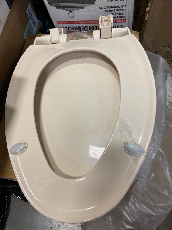 Photo 2 of Affinity Soft Close Elongated Plastic Toilet Seat with Easy Cleaning and Never Loosens Off White - Mayfair by Bemis NEW 